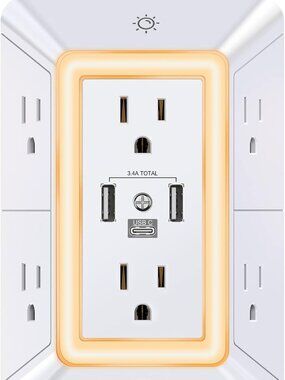 POWRUI Multi‑Plug Outlet (USB + Night Light)